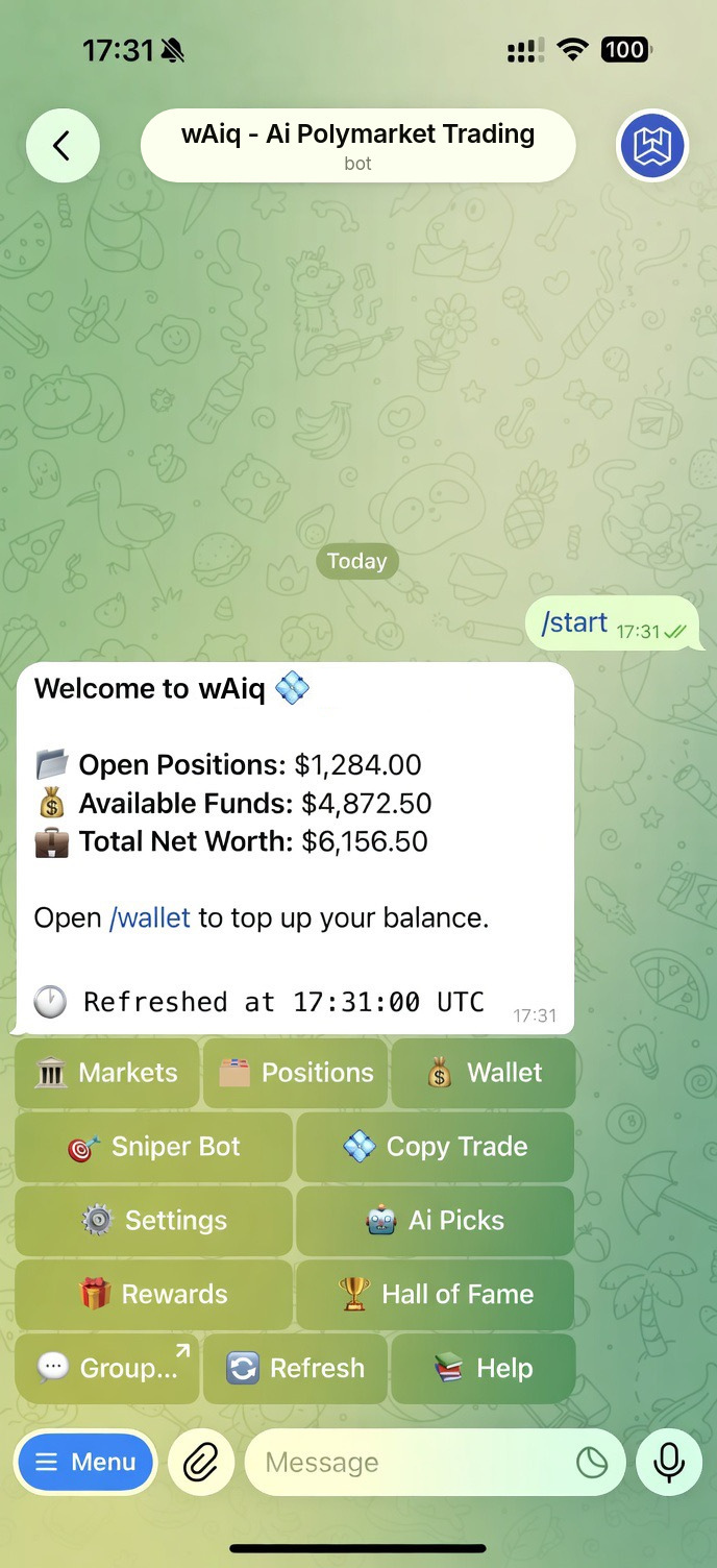 wAiq main menu in Telegram